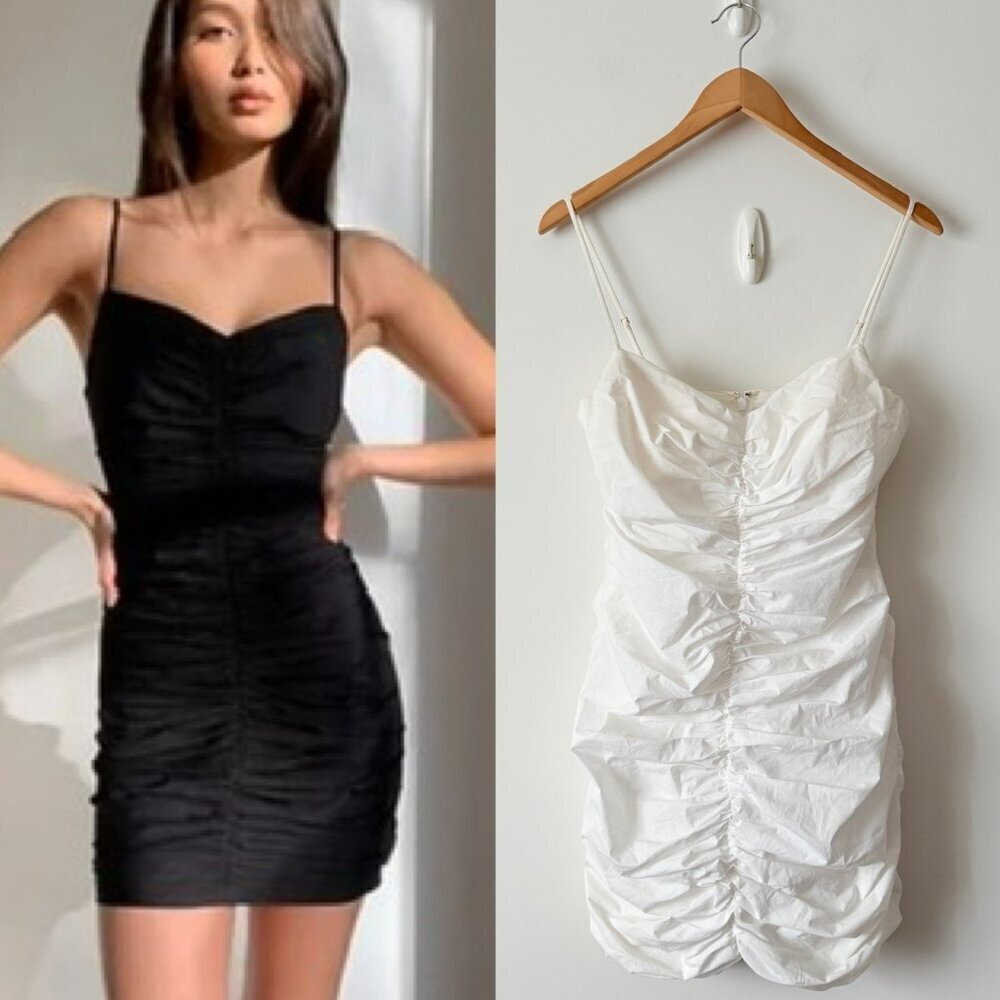 Aritzia Babaton Belleza Dress Ruched Cotton White Size 8